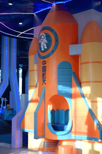 space theme indoor playground rocket landmark