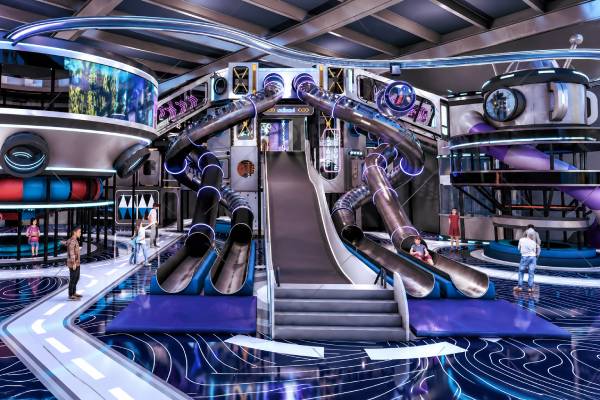 Themed playground design featuring integrated slides, multi-level play structures and immersive attractions for commercial indoor playground projects