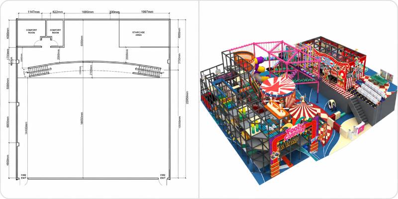 customized design for the 450 m² de jeux intérieur