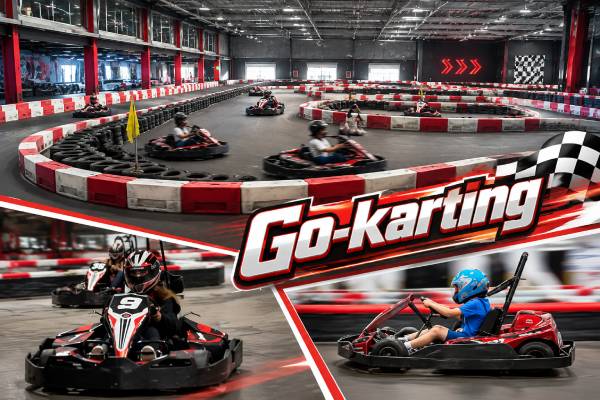 Indoor go-karting track with electric go-karts for family entertainment and group activities